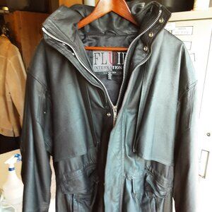 Vintage Fluid International Men’s Leather Motorcycle Coat w/Hood
